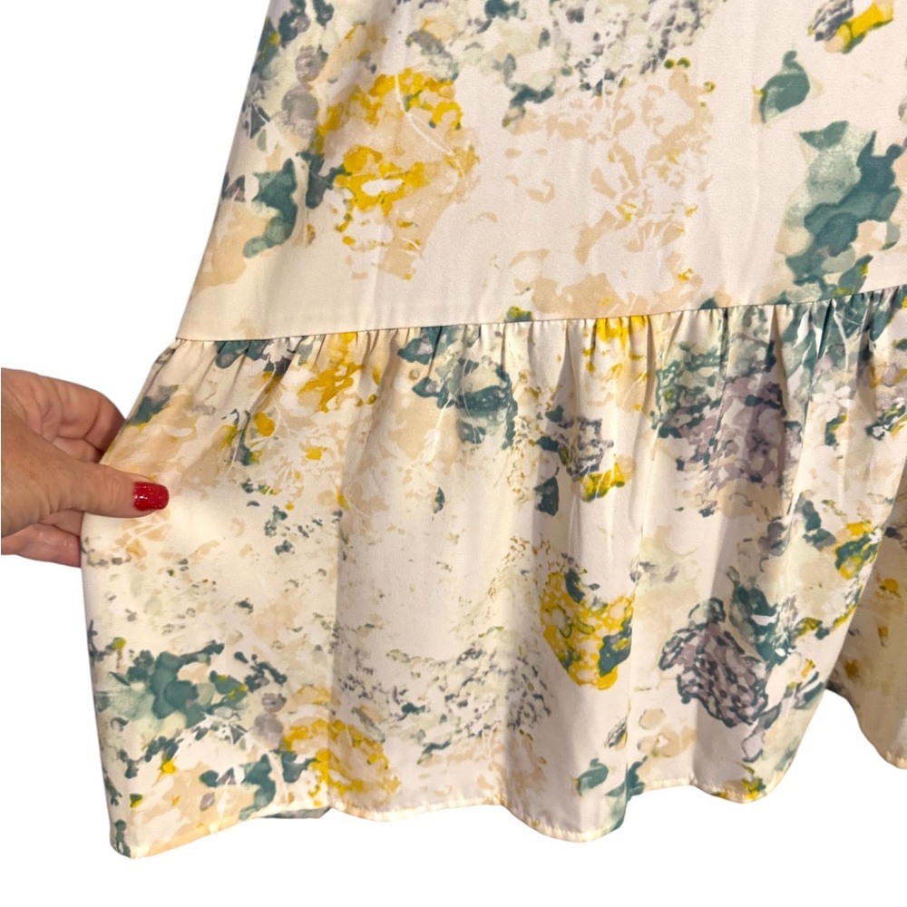 Pretty Summer Floral V-Neck Dress LARGE #CL - Picture 4 of 7